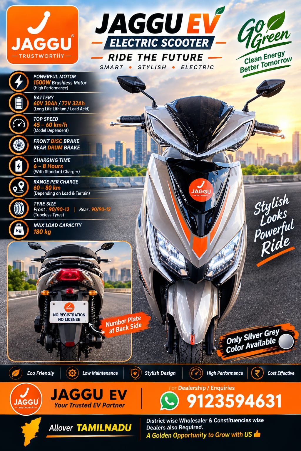 Jaggu EV scooter specification poster