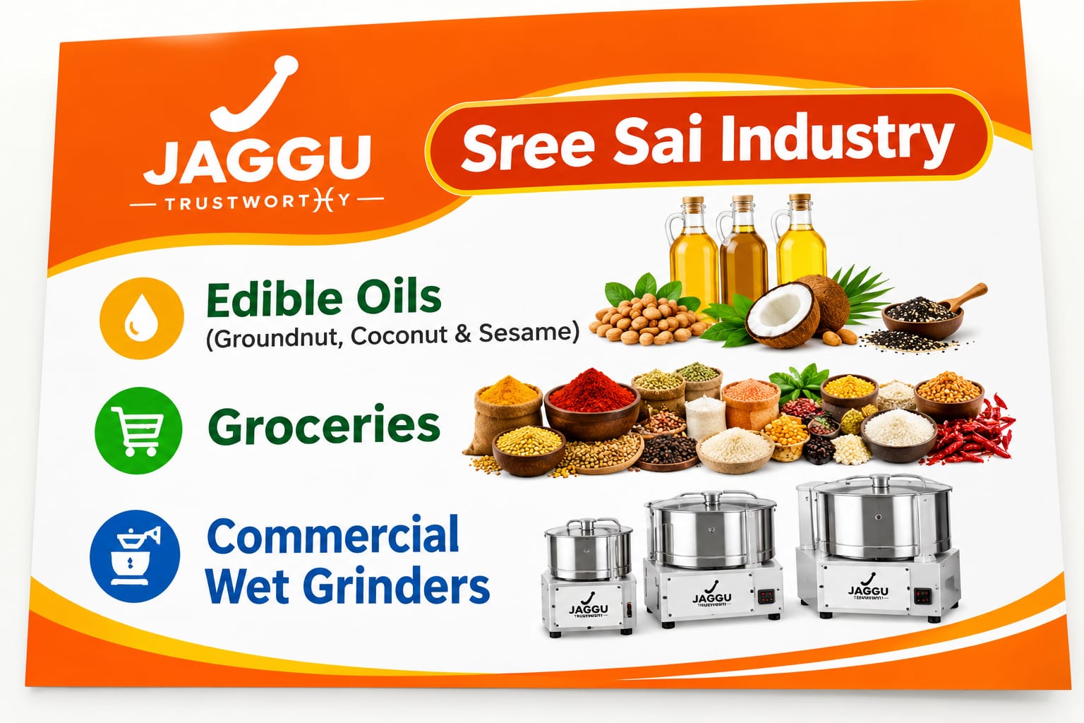 Sree Sai Industry categories including oils, groceries and wet grinders